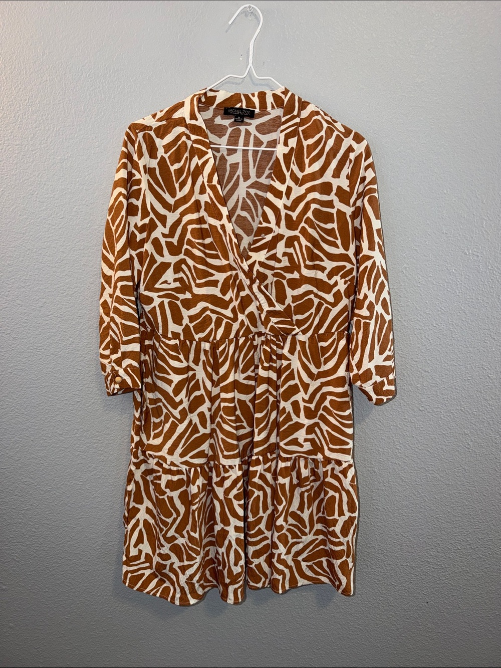 Rachel Zoe Brown & White Animal Print Tiered Dress